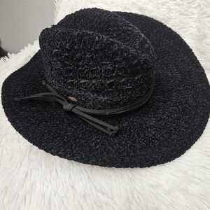 Adora‎ Black Textured Woven Cowgirl Hat Boho Adjustable Indie Western